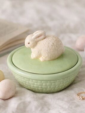Hallmark Bunny Trinket Dish Green Easter Candy Bowl Cottagecore Decor